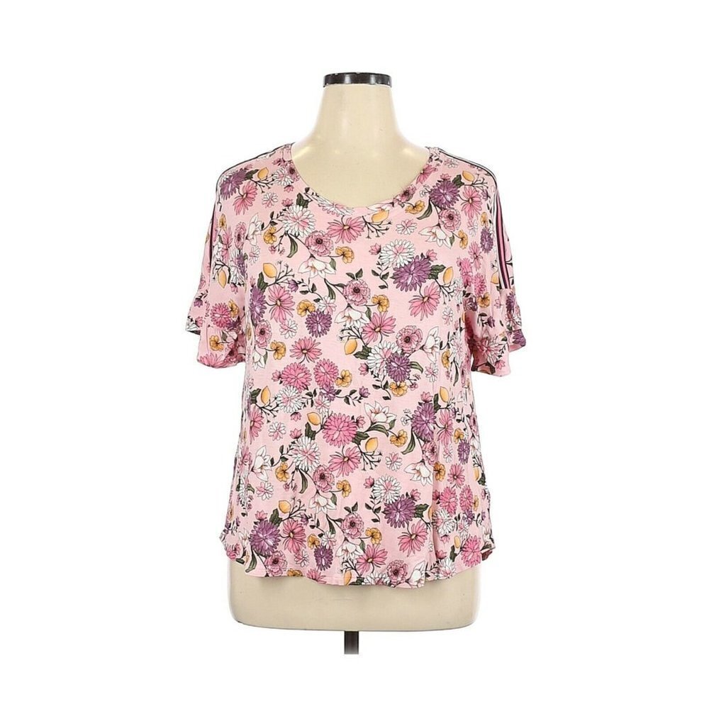 Room Service Floral Print Ruffle Short Sleeve Top